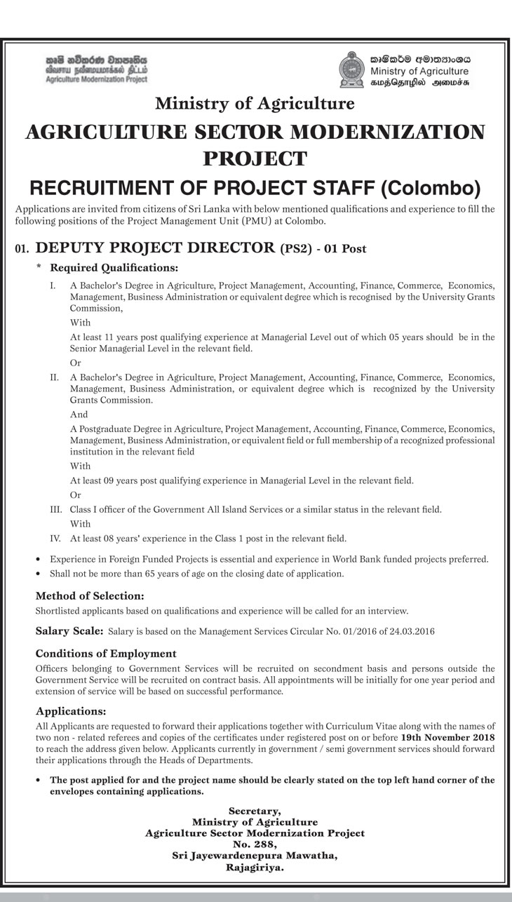 Deputy Project Director - Ministry of Agriculture